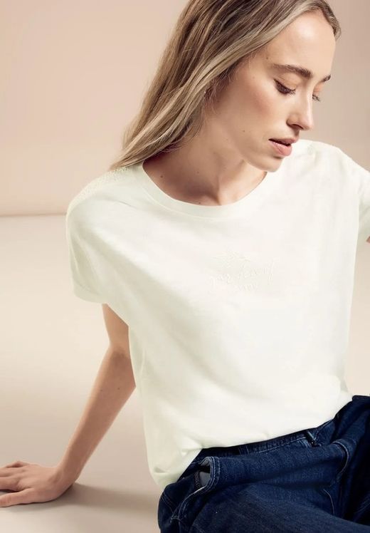 Camiseta m/c con detalle engomado "garden of blossom" Street One Off White