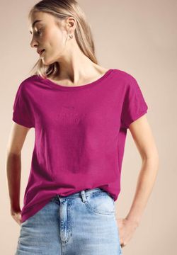 Camiseta m/c con detalle engomado "garden of blossom" Street One Pink