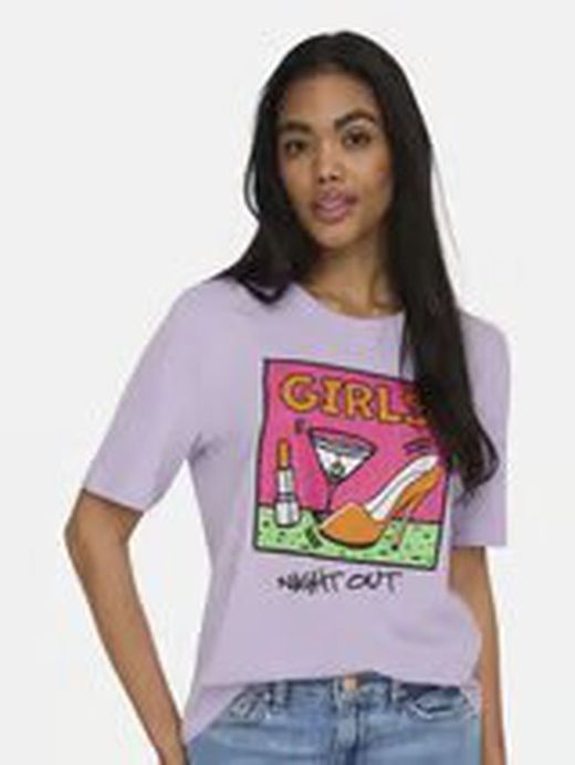Camiseta m/c con dibujo copa cóctel Only Purple