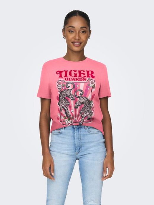 Camiseta m/c con dibujo flocado Only Rose