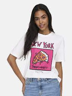 Camiseta m/c con dibujo pizza Only Bright White