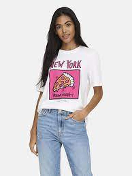 Camiseta m/c con dibujo pizza Only Bright White