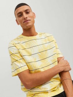 Camiseta m/c con estampado hojas palmera Jack & Jones Yellow