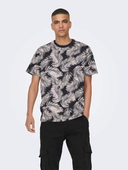 Camiseta m/c con estampado hojas palmera Only & Sons Dark Navy
