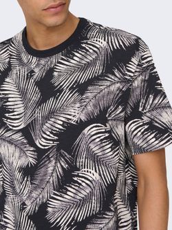 Camiseta m/c con estampado hojas palmera Only & Sons Dark Navy