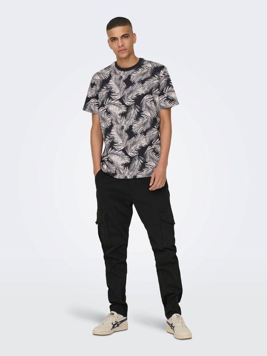 Camiseta m/c con estampado hojas palmera Only & Sons Dark Navy