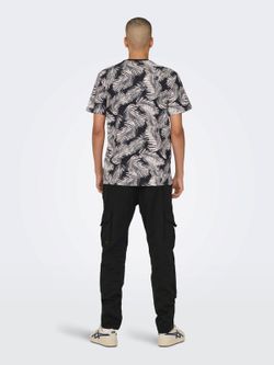 Camiseta m/c con estampado hojas palmera Only & Sons Dark Navy