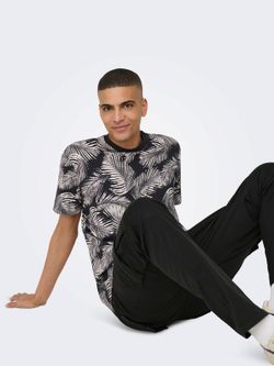 Camiseta m/c con estampado hojas palmera Only & Sons Dark Navy