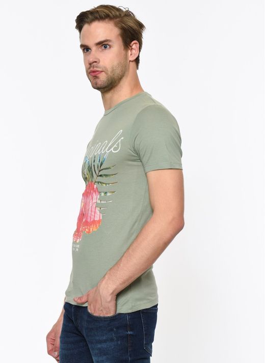 Camiseta m/c con hojas tropicales Jack & Jones Iceberg Green