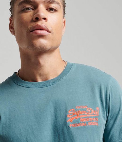 Camiseta m/c con letras branding bordadas Superdry Blue