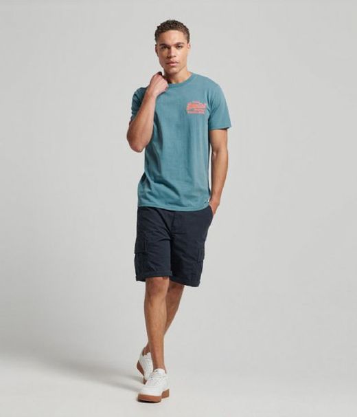 Camiseta m/c con letras branding bordadas Superdry Blue