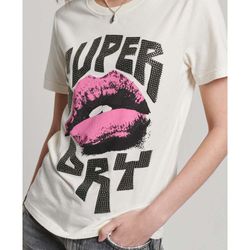 Camiseta m/c con letras branding y labios Superdry White