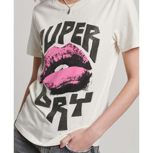 Camiseta m/c con letras branding y labios Superdry White