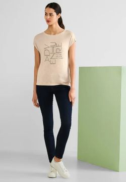 Camiseta m/c con letras doradas Street One Beige