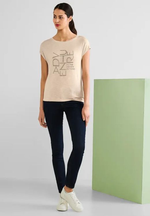 Camiseta m/c con letras doradas Street One Beige