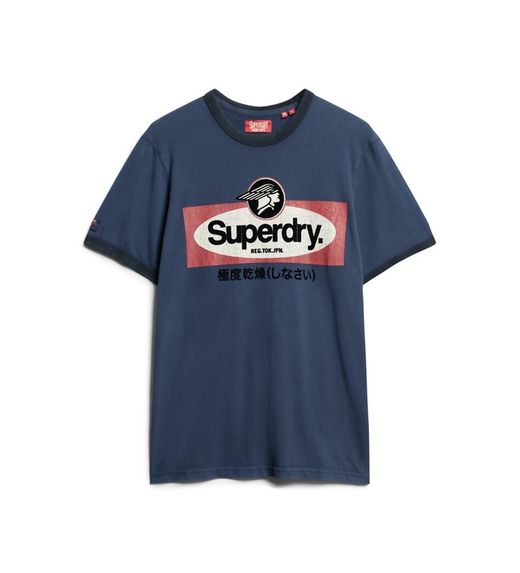 Camiseta m/c con logotipo branding tricolor Superdry Richest Navy