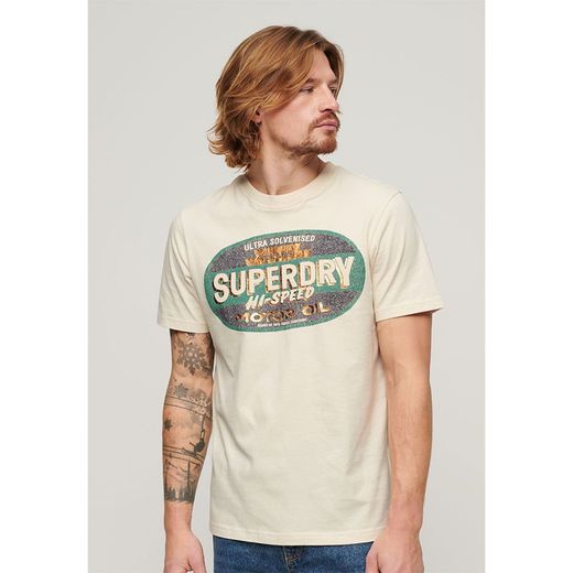 Camiseta m/c con logotipo branding y efecto delavado Superdry Bone White