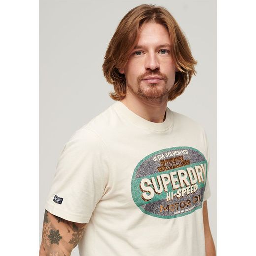 Camiseta m/c con logotipo branding y efecto delavado Superdry Bone White