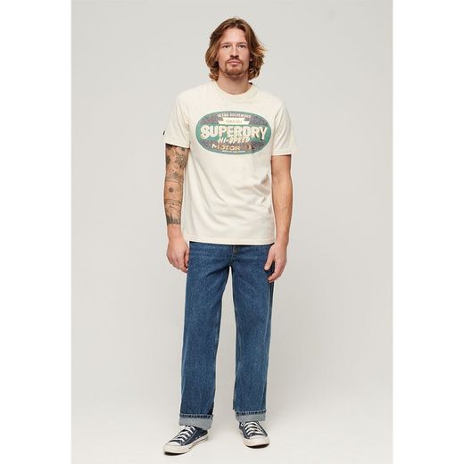 Camiseta m/c con logotipo branding y efecto delavado Superdry Bone White