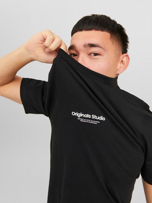 Camiseta m/c con pequeñas letras branding engomadas Jack & Jones Black