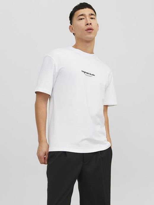 Camiseta m/c con pequeñas letras branding engomadas Jack & Jones Bright White