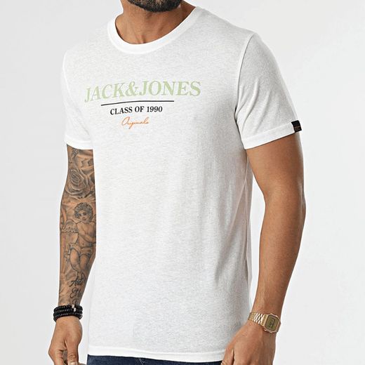 Camiseta m/c con print branding Jack & Jones Cloud Dancer