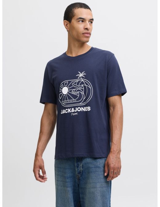 Camiseta m/c con print branding Jack & Jones Navy Blazer
