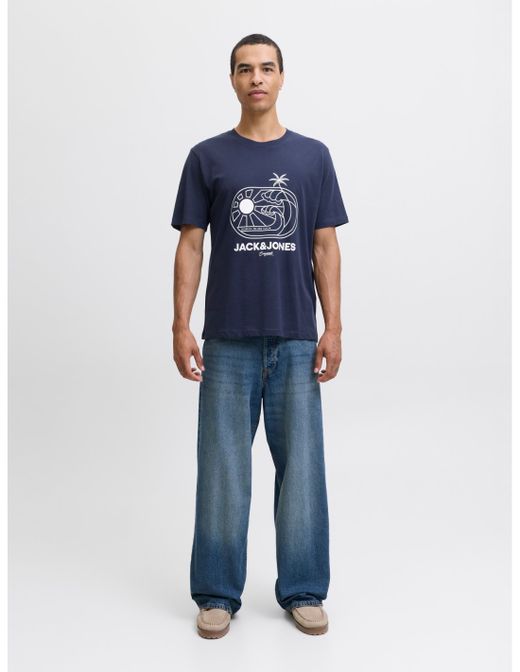 Camiseta m/c con print branding Jack & Jones Navy Blazer