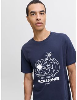 Camiseta m/c con print branding Jack & Jones Navy Blazer