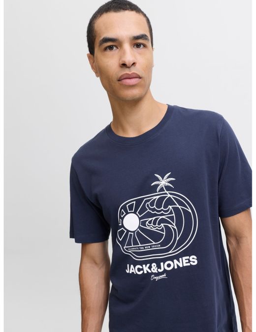 Camiseta m/c con print branding Jack & Jones Navy Blazer