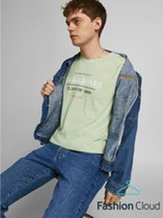 Camiseta m/c con print branding Jack & Jones Oil Green