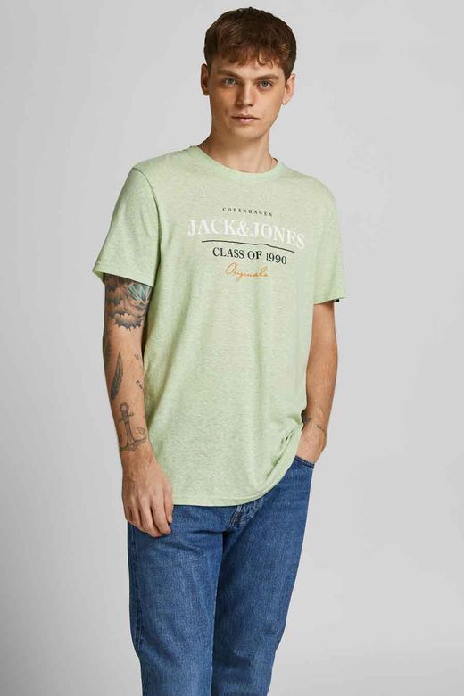 Camiseta m/c con print branding Jack & Jones Oil Green