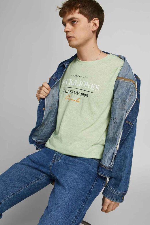 Camiseta m/c con print branding Jack & Jones Oil Green