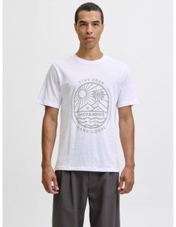 Camiseta m/c con print branding Jack & Jones White