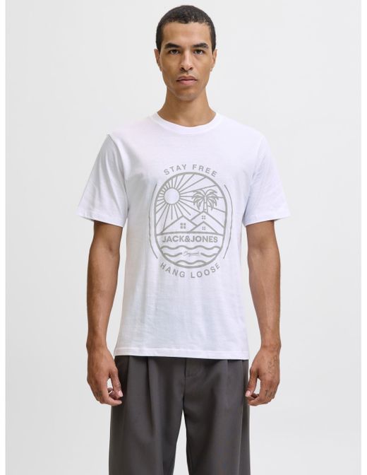 Camiseta m/c con print branding Jack & Jones White