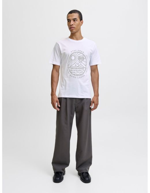 Camiseta m/c con print branding Jack & Jones White