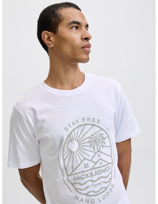 Camiseta m/c con print branding Jack & Jones White