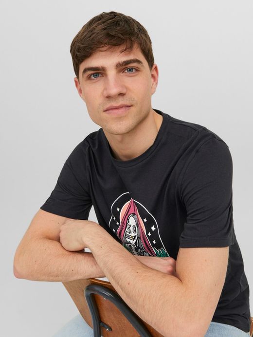 Camiseta m/c con print esqueleto monalisa Jack & Jones Black