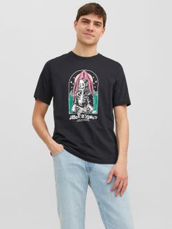 Camiseta m/c con print esqueleto monalisa Jack & Jones Black