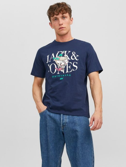 Camiseta m/c con print calavera Jack & Jones Navy