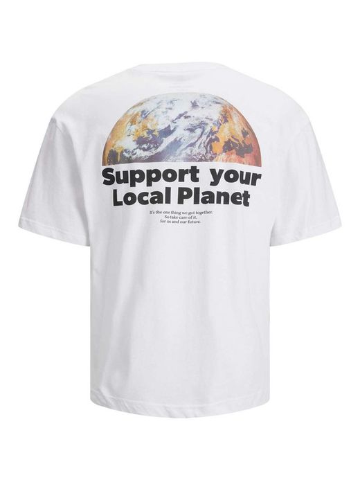 Camiseta m/c con print espalda planeta tierra & mensaje Jack & Jones Bright White