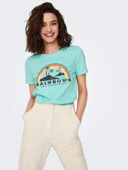 Camiseta m/c con print isla & arco iris Only Blue