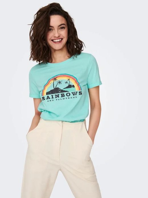Camiseta m/c con print isla & arco iris Only Blue