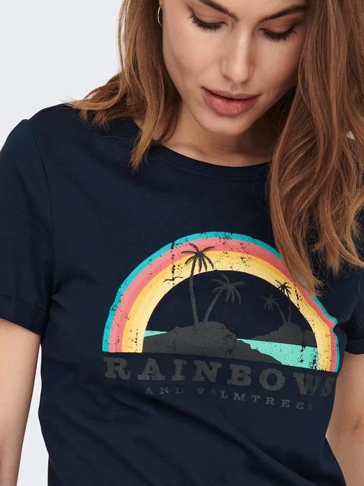 Camiseta m/c con print isla & arco iris Only Navy Blazer