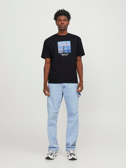 Camiseta m/c con print palmeras Jack & Jones Black