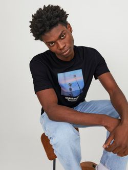 Camiseta m/c con print palmeras Jack & Jones Black