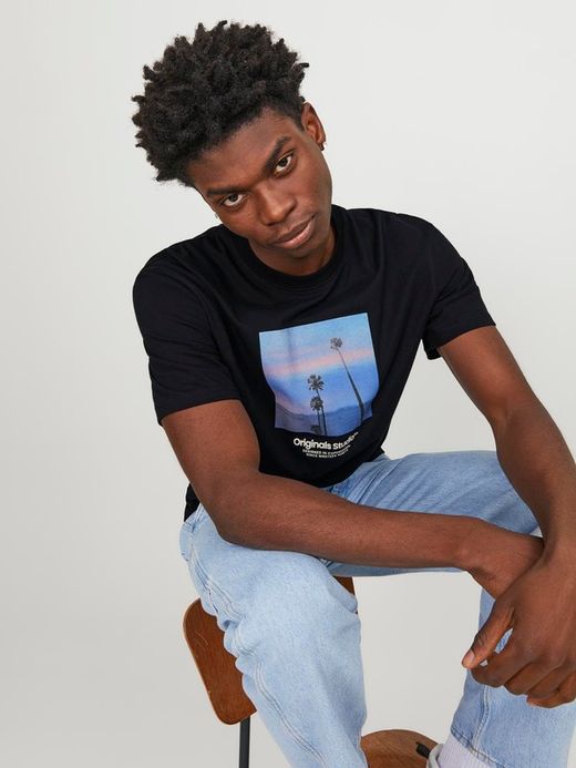 Camiseta m/c con print palmeras Jack & Jones Black