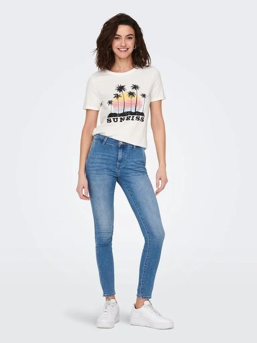 Camiseta m/c con print palmeras Only Cloud Dancer