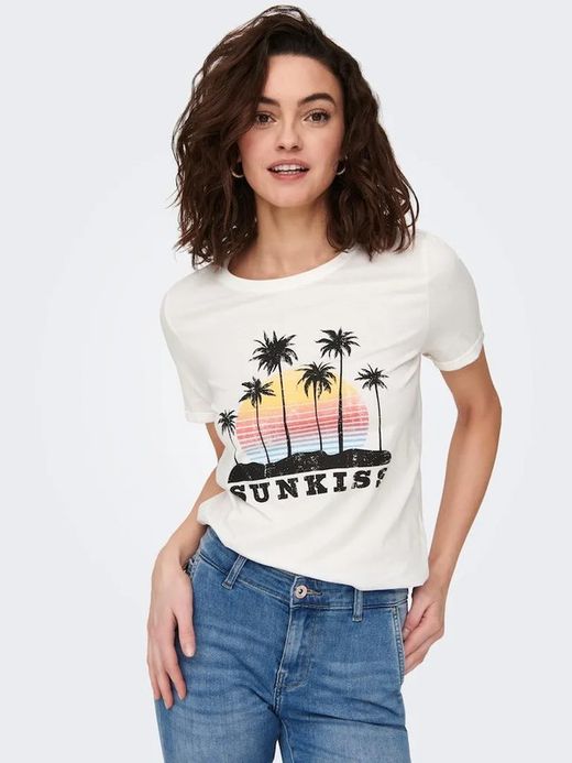 Camiseta m/c con print palmeras Only Cloud Dancer