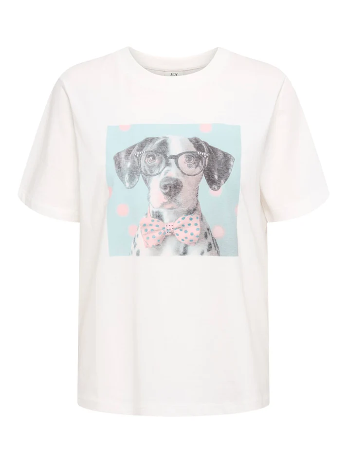 Camiseta m/c con print perro & pajarita Jdy White 4XL
